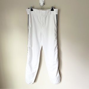 Men's Elastic Waist Baseball Pant White Maroon Double Side Stripe L